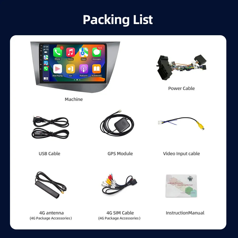 Jundof Car radio For Seat Leon 2 MK2 2005-2012 Carplay Android auto Qualcomm Car stereo Multimedia player 4G Wifi DSP 36EQ RHD