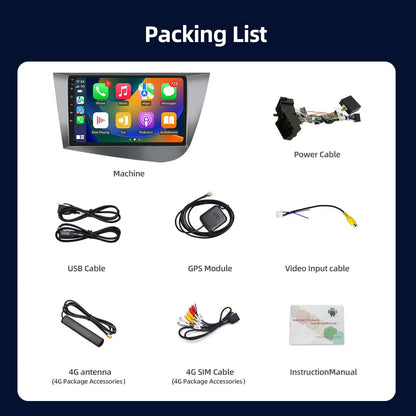 Jundof Car radio For Seat Leon 2 MK2 2005-2012 Carplay Android auto Qualcomm Car stereo Multimedia player 4G Wifi DSP 36EQ RHD