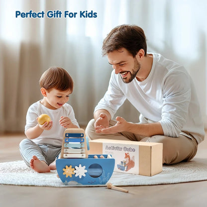 Baby Wooden Montessori Toys Cartoon Wooden Ship Multi-function Game Music Percussion Toy Sensory Educational Toys For  Newborns