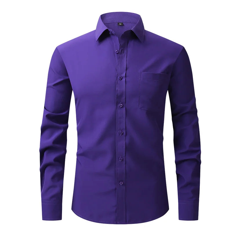 Fashion Business Casual shirt Men's slim long sleeve shirt solid color business social non-ironing anti-wrinkle American code