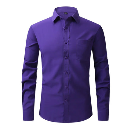 Fashion Business Casual shirt Men's slim long sleeve shirt solid color business social non-ironing anti-wrinkle American code