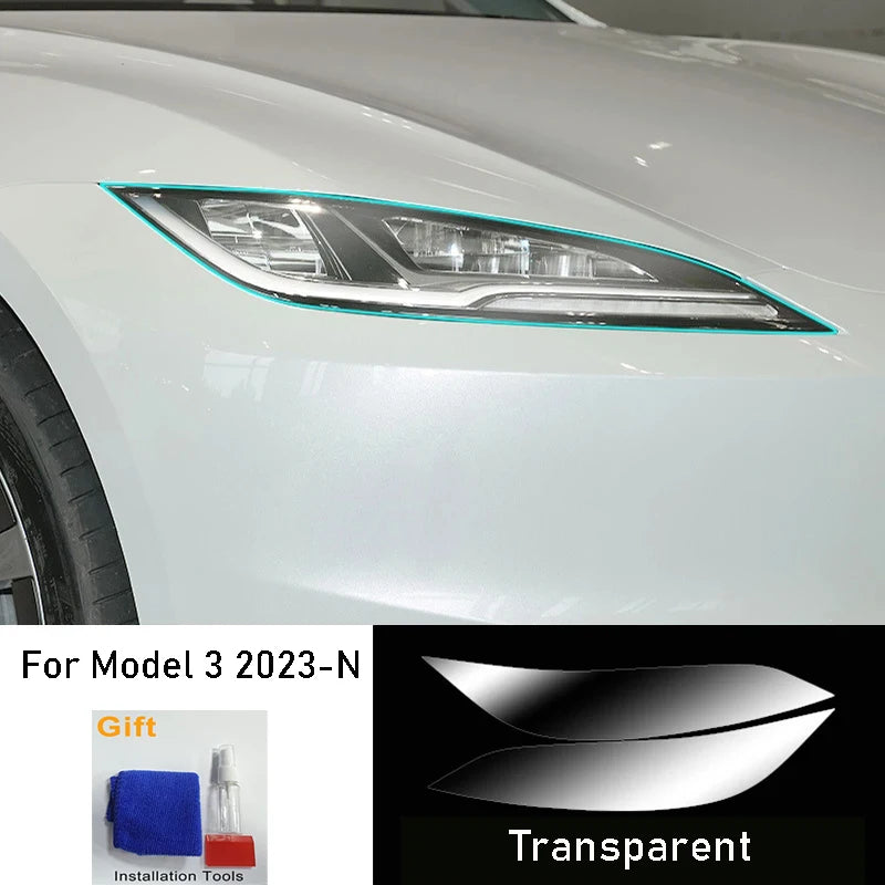 For Tesla Model 3+ Highland 2024 Car Lamp Blackening Protective Film High Light Transmittance High Quality TPU Cool Anti-scratch