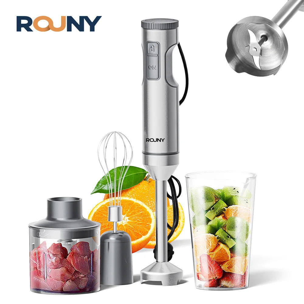 Powerful Hand Immersion Blender 1200W MAX,4-in-1 Stainless Steel Stick Food Mixer,700ml Mixing Beaker,500ml Processor,Whisk