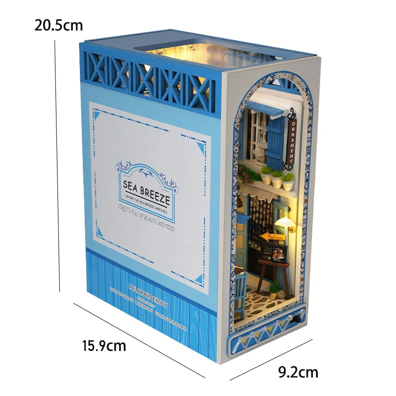 DIY Book Nook Shelf Insert Kit 3D Wooden Puzzle Doll House Assembly Building Model Bookends With Furniture LED Light Xmas Gifts