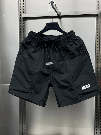 Men's Summer New Ice Silk Quick Dry Workwear Shorts Loose Five-Point Street Style Thin Beach Pants Straight Leg mid Waist