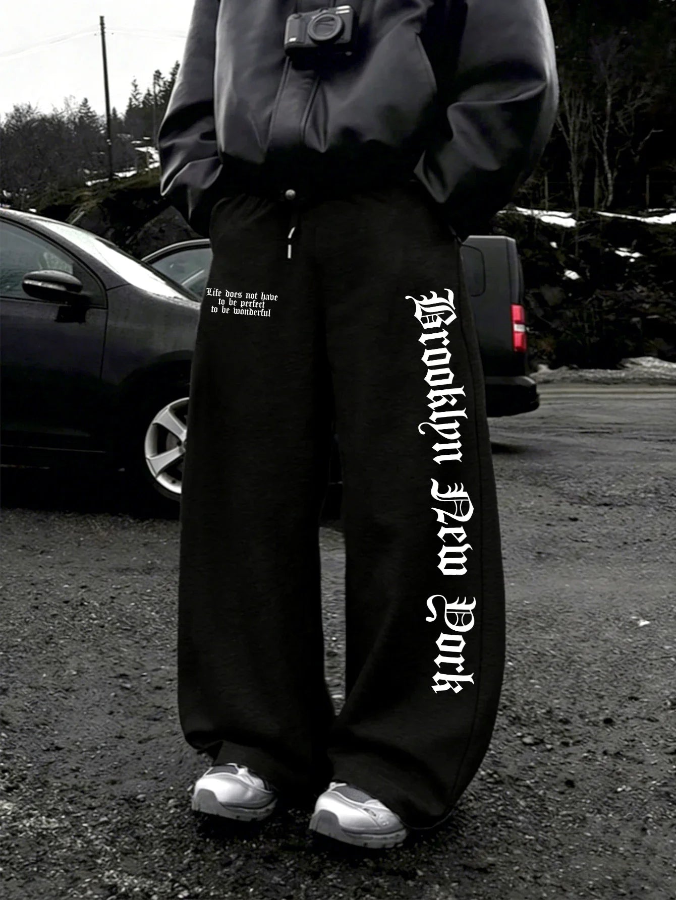 Fearless Spider Web Hand Print Gothic Wide Leg Sweatpants Men 100% Polyester Y2K Baggy Drawstring Streetwear Unisex Jogger Pants