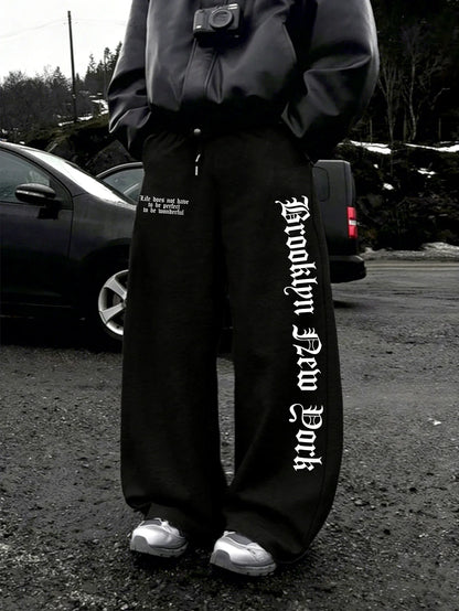 Fearless Spider Web Hand Print Gothic Wide Leg Sweatpants Men 100% Polyester Y2K Baggy Drawstring Streetwear Unisex Jogger Pants
