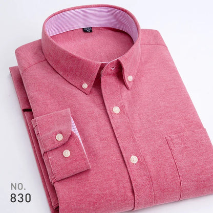 Mens Striped Plaid Oxford Spinning Casual Long Sleeve Shirt Comfortable Breathable Collar Button Design Slim Male Business Dress