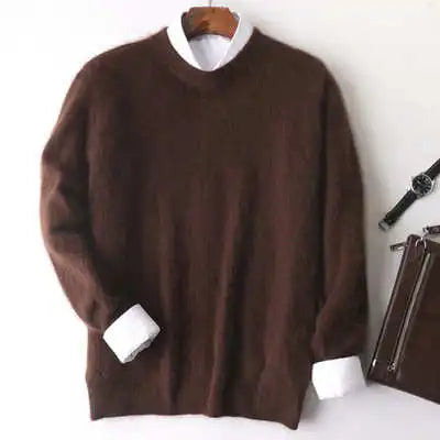 Men's 100% pure Mink Cashmere Sweater O-Neck Pullovers Knit Large Size Mink Sweater Winter New Tops Long Sleeve High-End Jumpers