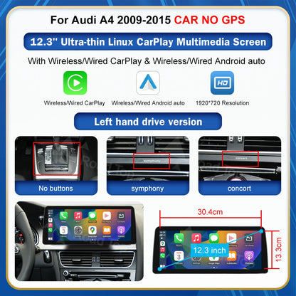 CN Road Top 8.9 12.3'' Touch Screen Multimedia Player Andriod Auto Link For Audi A4 S4 B8 2009-2015 GPS Carplay Display Car Play