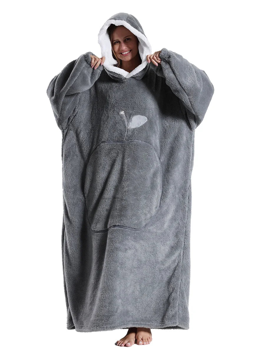 Fashion Cartoon Oversized Blanket Hoodie for Women Men Hoodies Sherpa Fleece Winter Thick Plus Size Couple Sweatshirts Korean