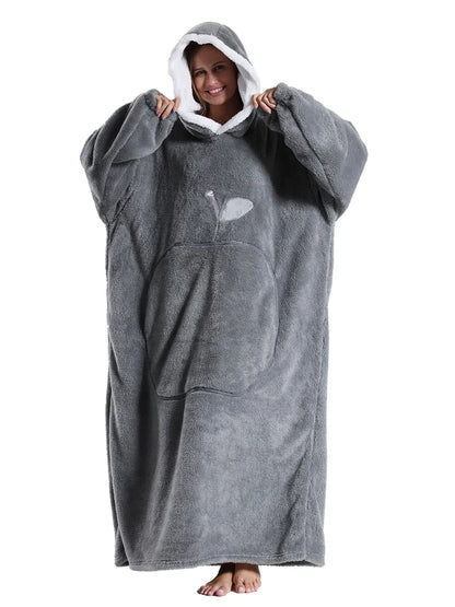 Fashion Cartoon Oversized Blanket Hoodie for Women Men Hoodies Sherpa Fleece Winter Thick Plus Size Couple Sweatshirts Korean