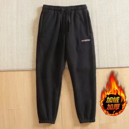 Men's Double-Sided Fleece Thickened Sweatpants Elastic Waist Casual Trousers Winter Warm Sports Leisure Pants Polyester Fiber