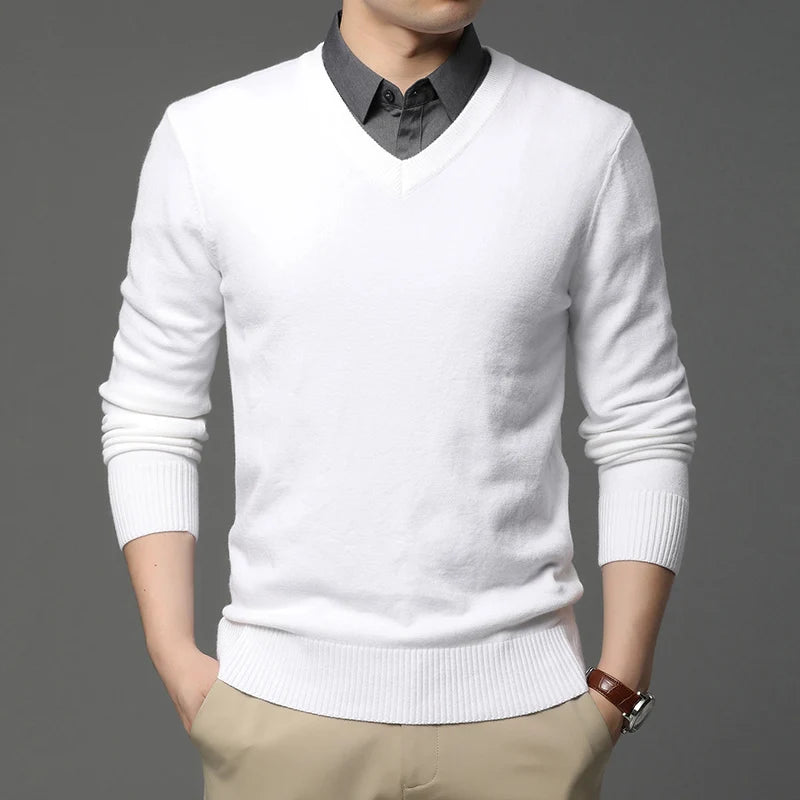 2025 High Quality New Fashion Brand Woolen Knit Pullover V Neck Sweater Black For Men Autum Winter  Casual Jumper Men Clothes