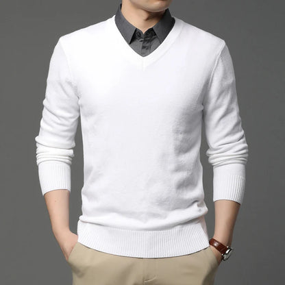 2025 High Quality New Fashion Brand Woolen Knit Pullover V Neck Sweater Black For Men Autum Winter  Casual Jumper Men Clothes