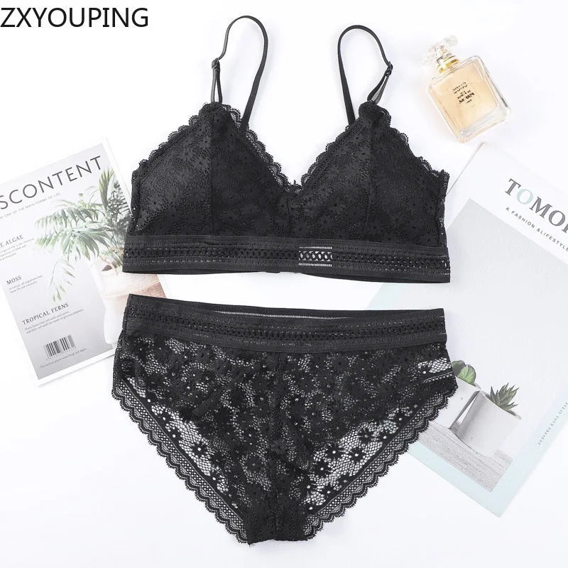 3 Piece Set Bra Sexy Lace Beauty Back Suit Underwear Gather Seamless Women's Underwear Panties Comfortable Lingerie