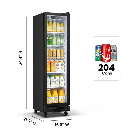 195L Vertical Beverage Display Cooler 115V 60Hz Mechanical Thermostat Commercial Drink Refrigerator Silent 50dB For Shop Cafe Bar