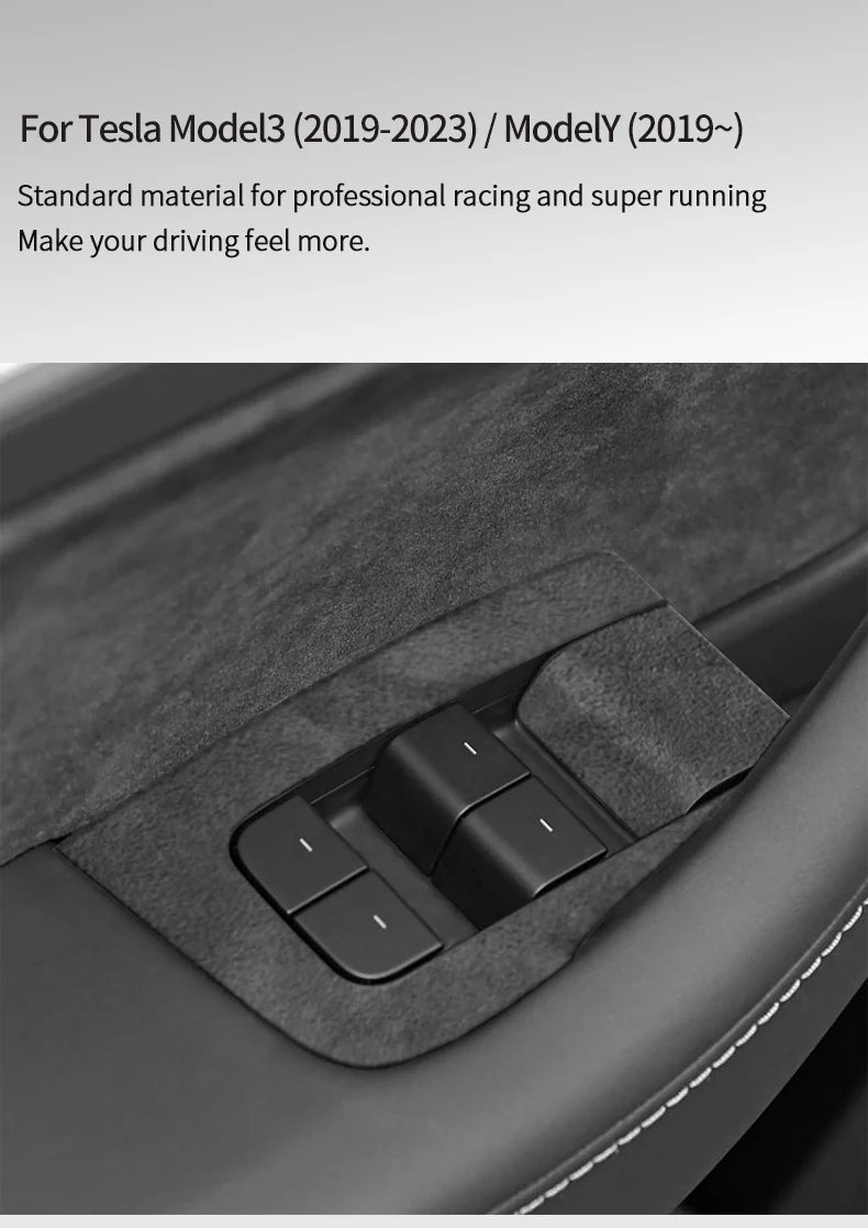 Top Suede For Tesla Model 3(2019-2023) Model Y(2019-2024) Car Window Control Panel Button Trim Sticker Interior Tuning Accessory