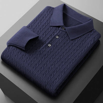 Animal Game Men's Knitted Polo Shirts Button Cable Pullover Sweater V-neck Long Sleeve Outerwear Warm Heavyweight Solid Jumper