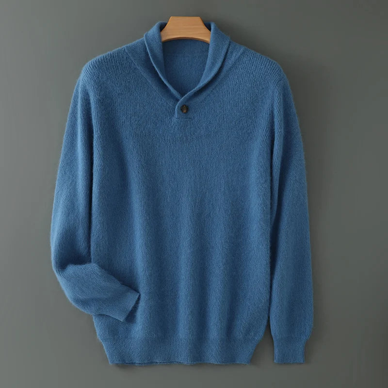 New 100% mink velvet men's olive neck knitted sweater in autumn and winter: solid color loose padded casual bottoming shirt.