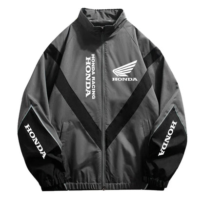 Honda Men's High Street Style Patchwork Color Black Windproof Jacket with Honda Logo Outdoor Leisure Sports Spring Coat