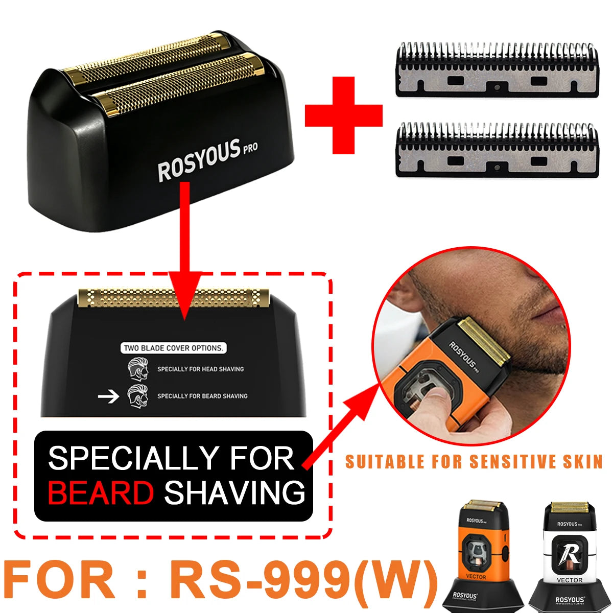 Electric Shaver Repair Accessories Wholesales Original Quality Replacement Double Foiled Blade Net for ROSYOUS RS-999