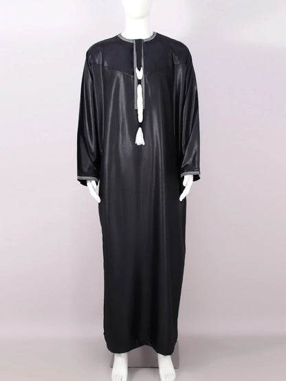 2026 New Round Neck Embroidered Omani Robe Arabic Saudi Men Long Sleeve Thobe  Islamic Clothing Ropa Islamica Hombre
