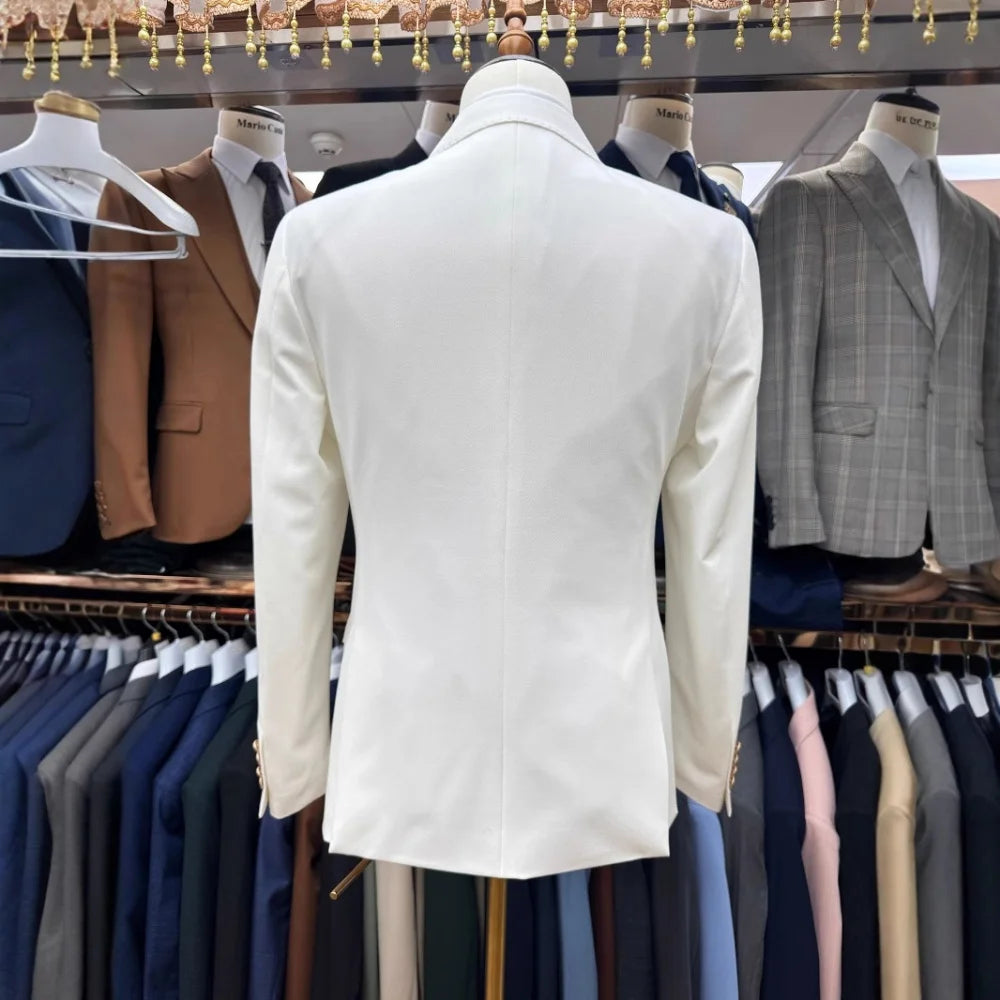 Formal Double-Breasted Men's Suit Set 2PCS For Wedding Classic Crystal Groom Suit Party Suit Blazers Pants Exquisite Men's Suit