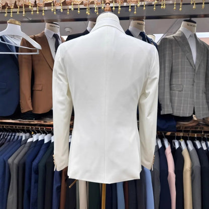 Formal Double-Breasted Men's Suit Set 2PCS For Wedding Classic Crystal Groom Suit Party Suit Blazers Pants Exquisite Men's Suit