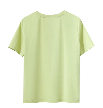 Amii Minimalist T-shirt Women's Tops O-neck Short Sleeves Geometric Decoration Antibacterial Cotton Elastic Casual Tees 12521088