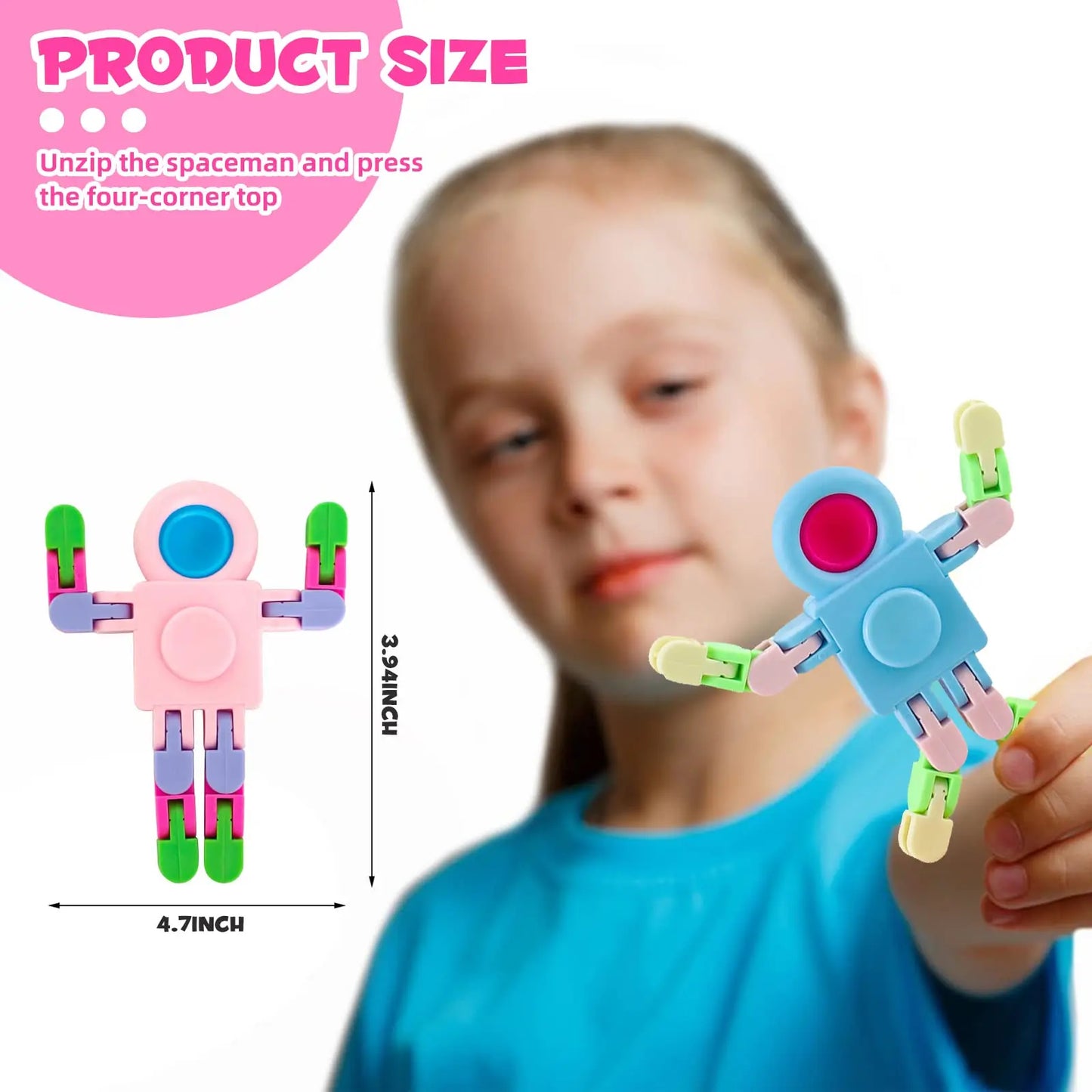 5-60 Pcs Fidget Sensory Spinner Toys， Transformable Chain Robot Fingertip Toy，Pinata Goodie Bag Stuffers Birthday Valentines D