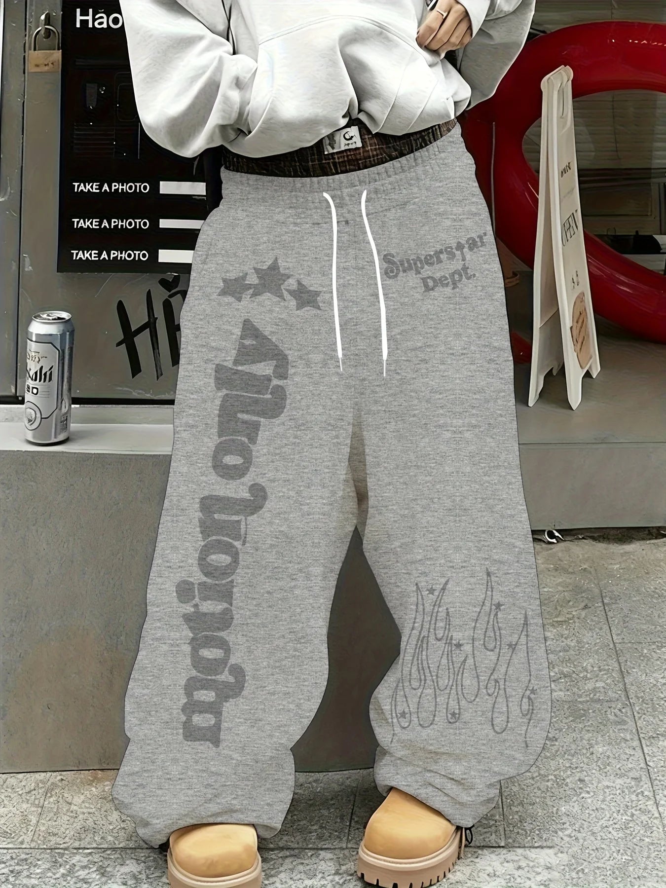 Men's Casual Printed Fleece Trousers, Loose Pants, Wide-leg Casual Pants, Casual Outfits and Theme Parties