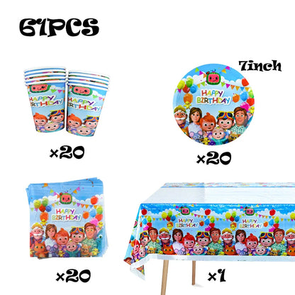 Cocomelon Birthday Party Decoration Tableware Set Birthday Cup Plate Napkin Tablecloth Cake Topper Balloon Party Favors Gifts