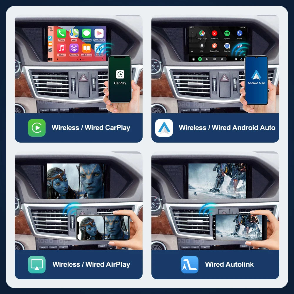Road Top Wireless CarPlay for Mercedes Benz E-Class W212 E Coupe C207 NTG4.5/4.7/5.0 2011-2015 with Airplay Android Auto