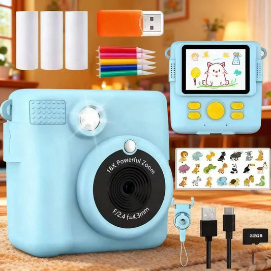 1080P Kids Camera Instant Print Portable Kids Camera with  32GB Card3 and Rolls Photo Paper , Perfect Gift for Toddlers
