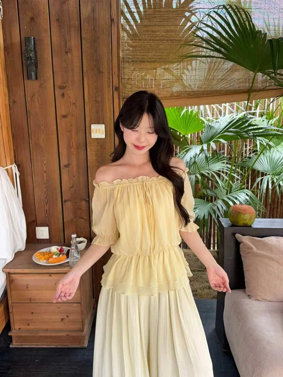 plus Size Women's Sweet Style One Shoulder Chiffon Top Summer Slimming Shirt Casual Loose Fit Short Sleeve Regular Length