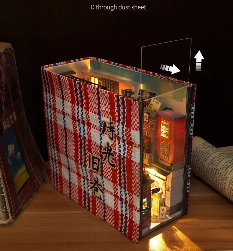 Book Nook Doll House Diy Miniature Wooden Bookshelf Shelf Insert Miniatures Home Model Kit Dollhouse Birthday Toy Gifts