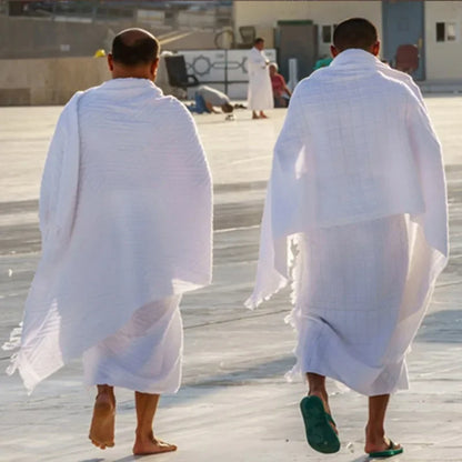 Men's Hajj Ihram 2 Piece Set Solid White Towel Suit Authentic Pilgrimage Attire for Umrah