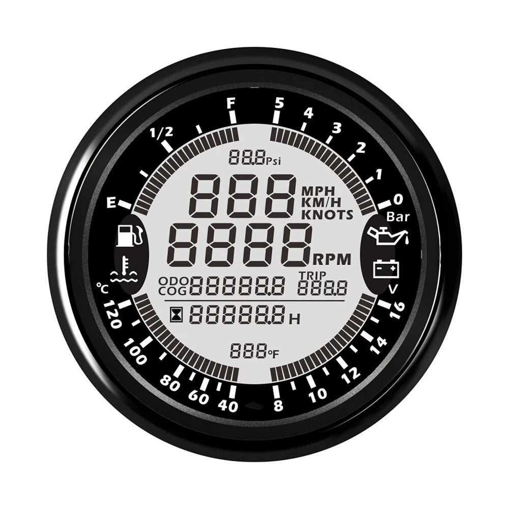 85mm 6 in 1 Car Marine Multi-function GPS Speedometer Tachometer Voltmeter 12V 24V Fuel Level Water Temp Oil Pressure 5Bar 10Bar
