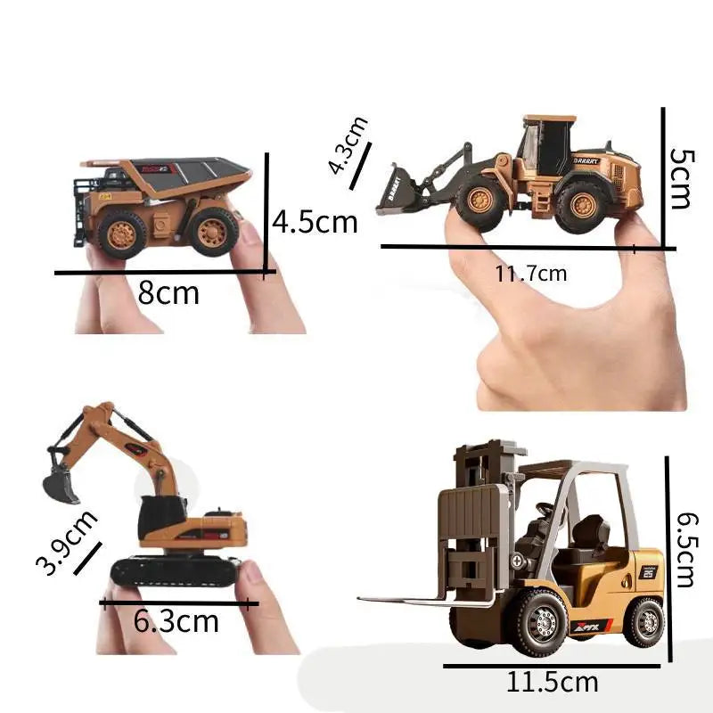 1/64 Mini Remote Controlled Bulldozer, Forklift, Excavator Mining Car RC Engineering Vehicle - Gift for Boys Aged 3 and Over