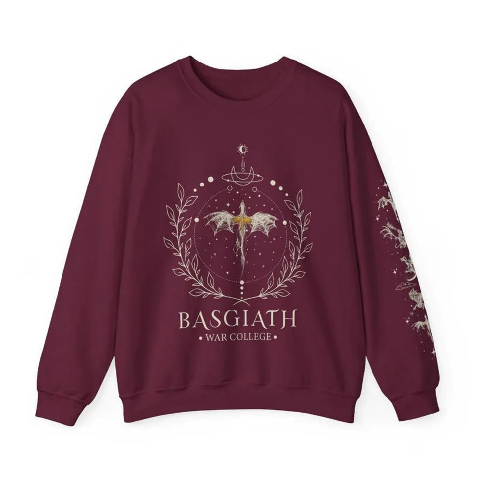 2026Fourth Wing Sweatshirt with Sleeve Print Pullover Xaden Riorson Sweater Basgiath War College Shirt Unisex Bookish Sweatshirt