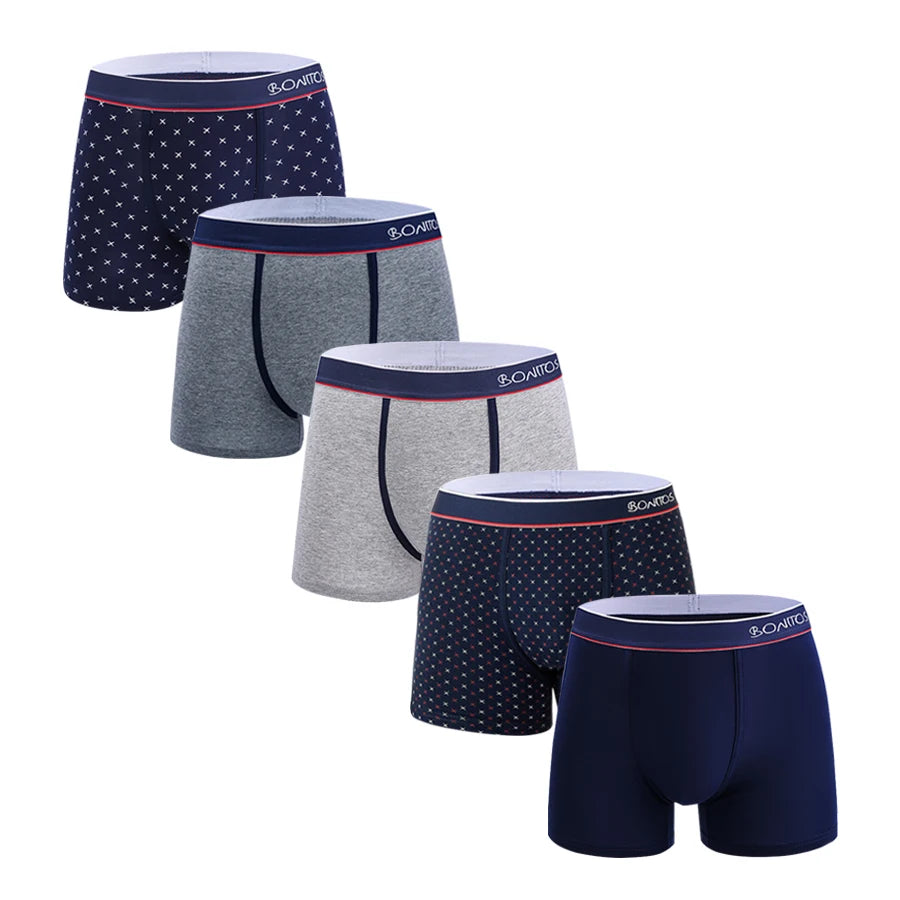 5 Pieces Print Cotton Men Underpants BONITOS Boxer Briefs Letter Elastic Waistband Underwear Mens Boxers Classic Men's Panties
