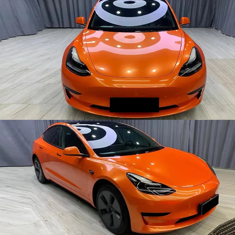 Ultra Glossy Orange Metallic Vinyl Wrap Film Roll With Air Release Self Adhesive Car Wrapping Motorcycle DIY Decal Sticker