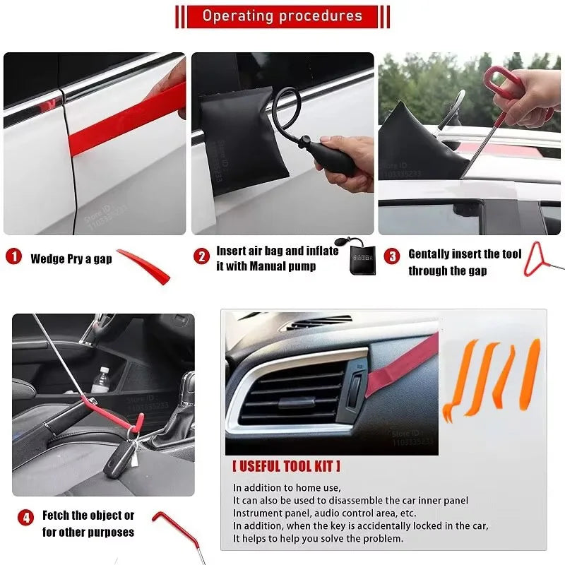 Hot Car Door Repair Hand Tools Wedge Pump Locksmith Thickened Kit Air Cushion Emergency Open Unlock  Long Reach Grabber Tool Set