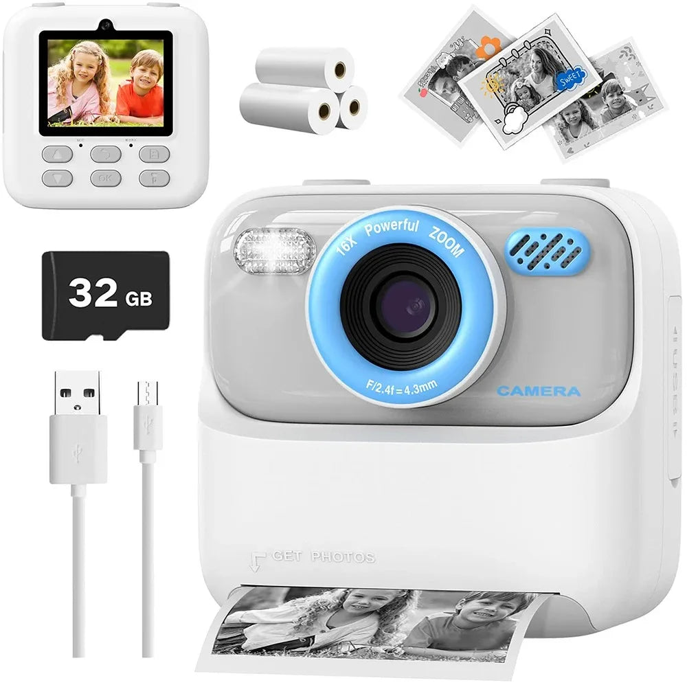 Upgrade Kids Camera Instant 1080P HD Dual Lens Selfie Digital Camera for Girls Boys Christmas Birthday Gifts Toys With 32G Print
