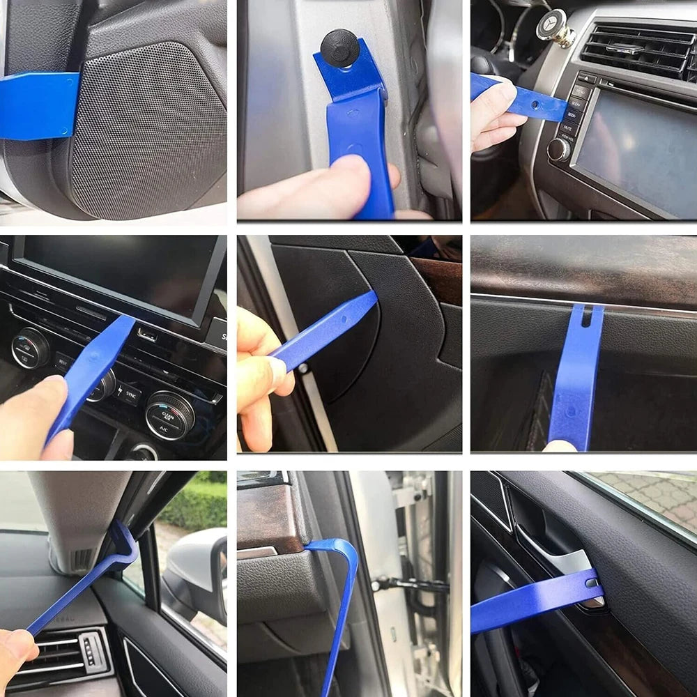 24Pcs Car Door Panel Removal Tool Kit Stainless Steel Car Unlock Tools Air Wedge Pry Bars Trim Removal Set Auto Window Glass Repair Hand Tools with Storage Bag