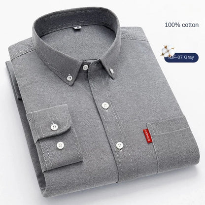 100% Pure Cotton Men's Solid Color Long Sleeve Shirt Youth Casual Cotton Oxford Spun Large Size Shirt Men's