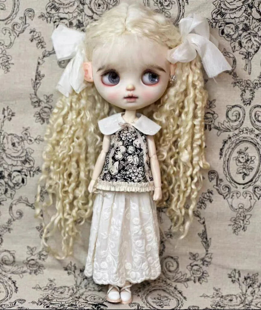 1SET classic vintage style Blythe/landoudou dress +collar (Fit for Lulu,ymy24,Ob22,24,26,zone, Jenny)