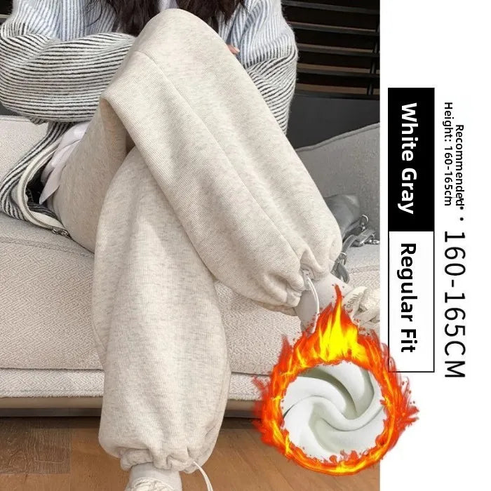 Thickened Fleece Women's Sports Pants Autumn Winter New Style Casual Loose Wide Leg Sweatpants High Waist Polyester Fiber