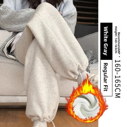 Thickened Fleece Women's Sports Pants Autumn Winter New Style Casual Loose Wide Leg Sweatpants High Waist Polyester Fiber